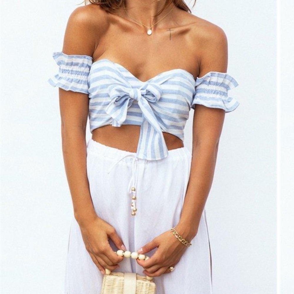 Baby blue off the shoulder crop top